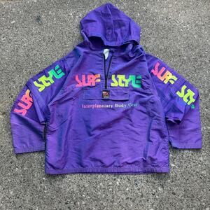 Vintage 90s Surf Style Iridescent Neon Purple Windbreaker Jacket